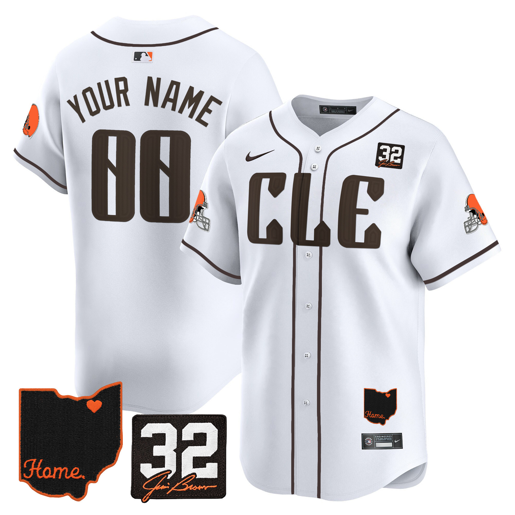 Browns #32 Jim Brown Memorial & Home Patch Vapor Premier Limited Custom Jersey – All Stitched – Youth – White