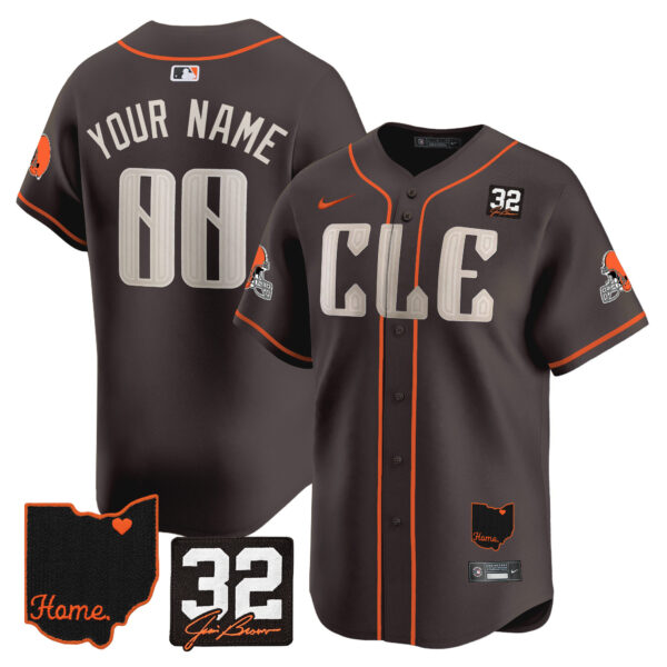 Browns #32 Jim Brown Memorial & Home Patch Vapor Premier Limited Custom Jersey – All Stitched – Youth – Brown