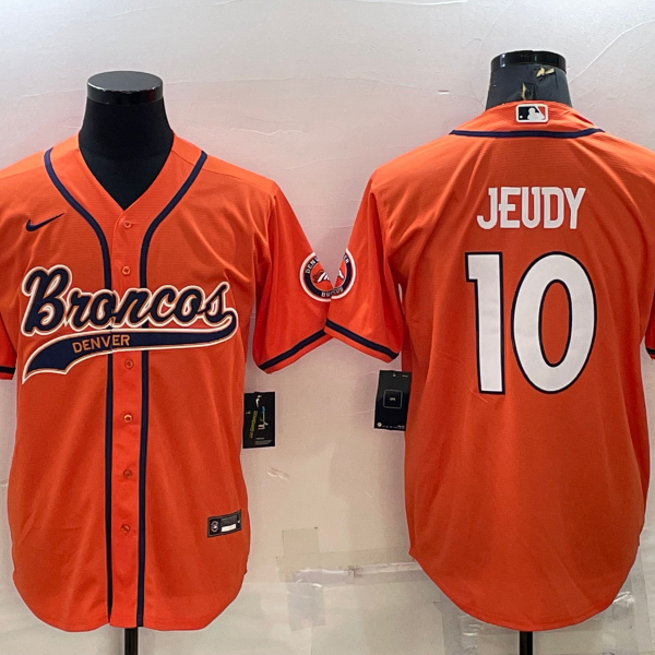 Men’s Denver Broncos #10 Jerry Jeudy Orange Stitched Cool Base Nike Baseball Jersey