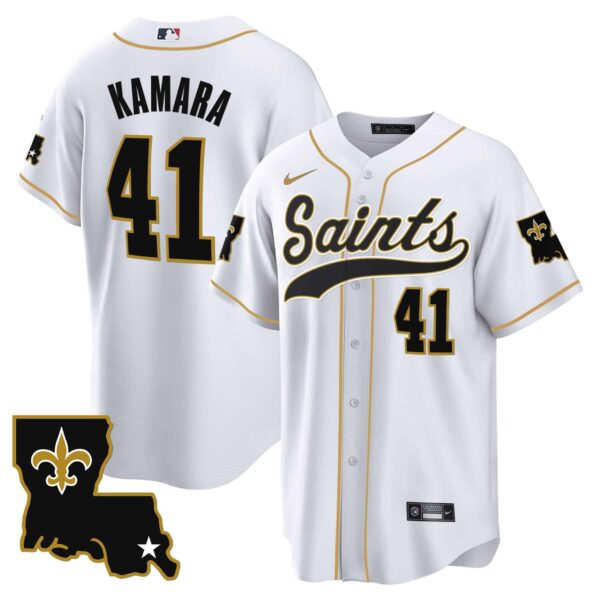 Men’s Saints 1987 Legacy Cool Base Jersey – All Stitched – White – Alvin Kamara