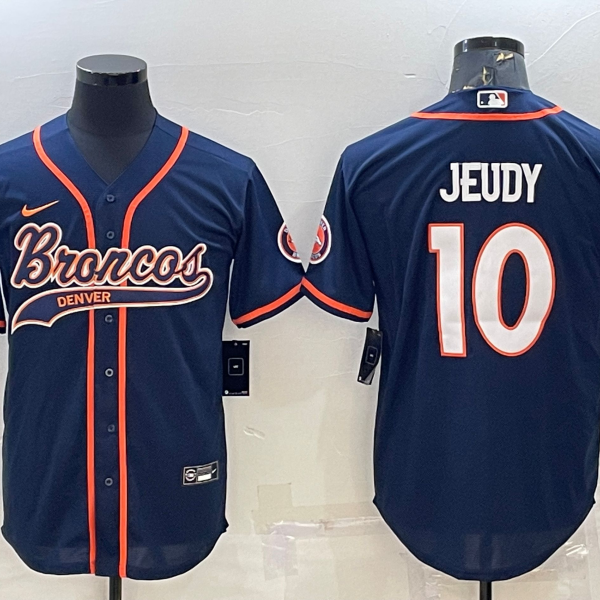Men’s Denver Broncos #10 Jerry Jeudy Navy Blue Stitched Cool Base Nike Baseball Jersey