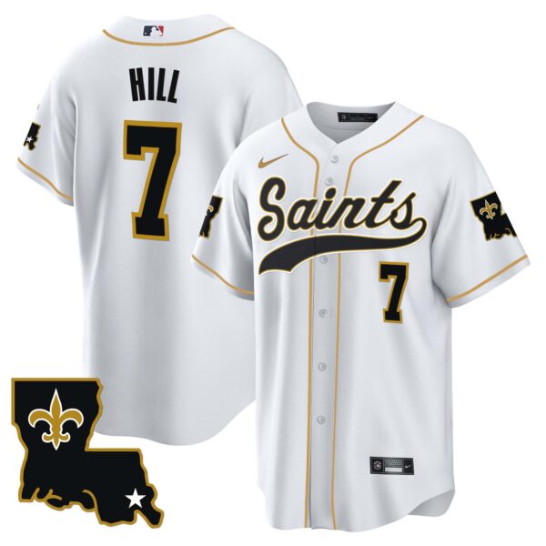 Men’s Saints 1987 Legacy Cool Base Jersey – All Stitched – White – Taysom Hill
