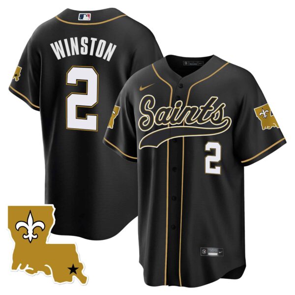 Men’s Saints 1987 Legacy Cool Base Jersey – All Stitched – Black – Jameis Winston