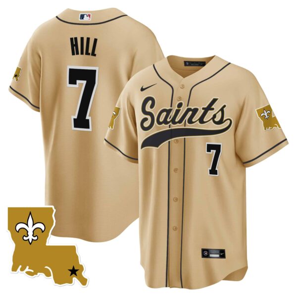 Men’s Saints 1987 Legacy Cool Base Jersey – All Stitched – Gold – Taysom Hill