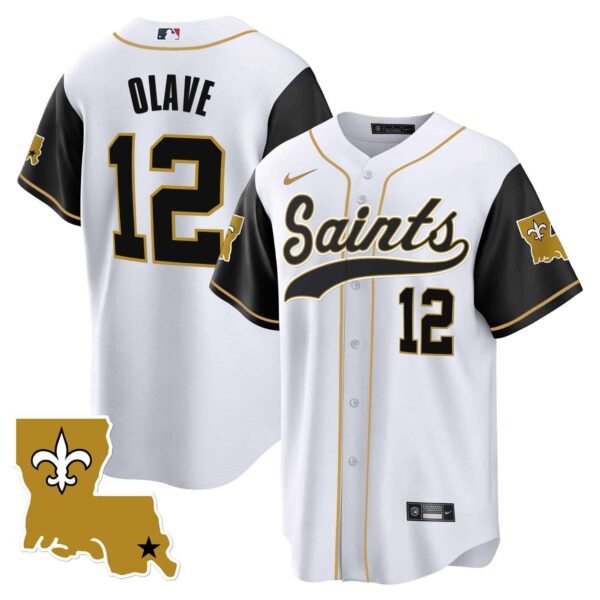 Men’s Saints 1987 Legacy Cool Base Jersey – All Stitched – Black Sleeves – Chris Olave