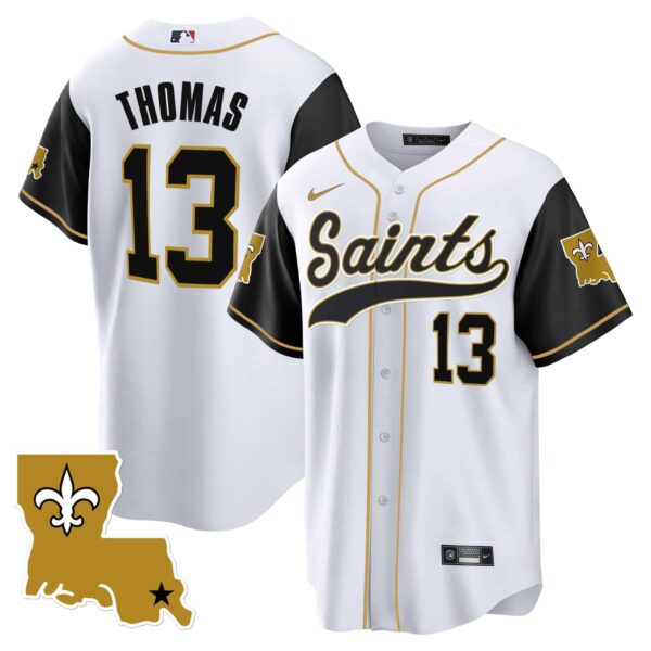 Men’s Saints 1987 Legacy Cool Base Jersey – All Stitched – Black Sleeves – Michael Thomas