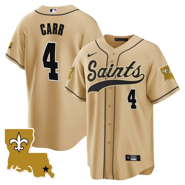Men’s Saints 1987 Legacy Cool Base Jersey – All Stitched – Gold – Derek Carr