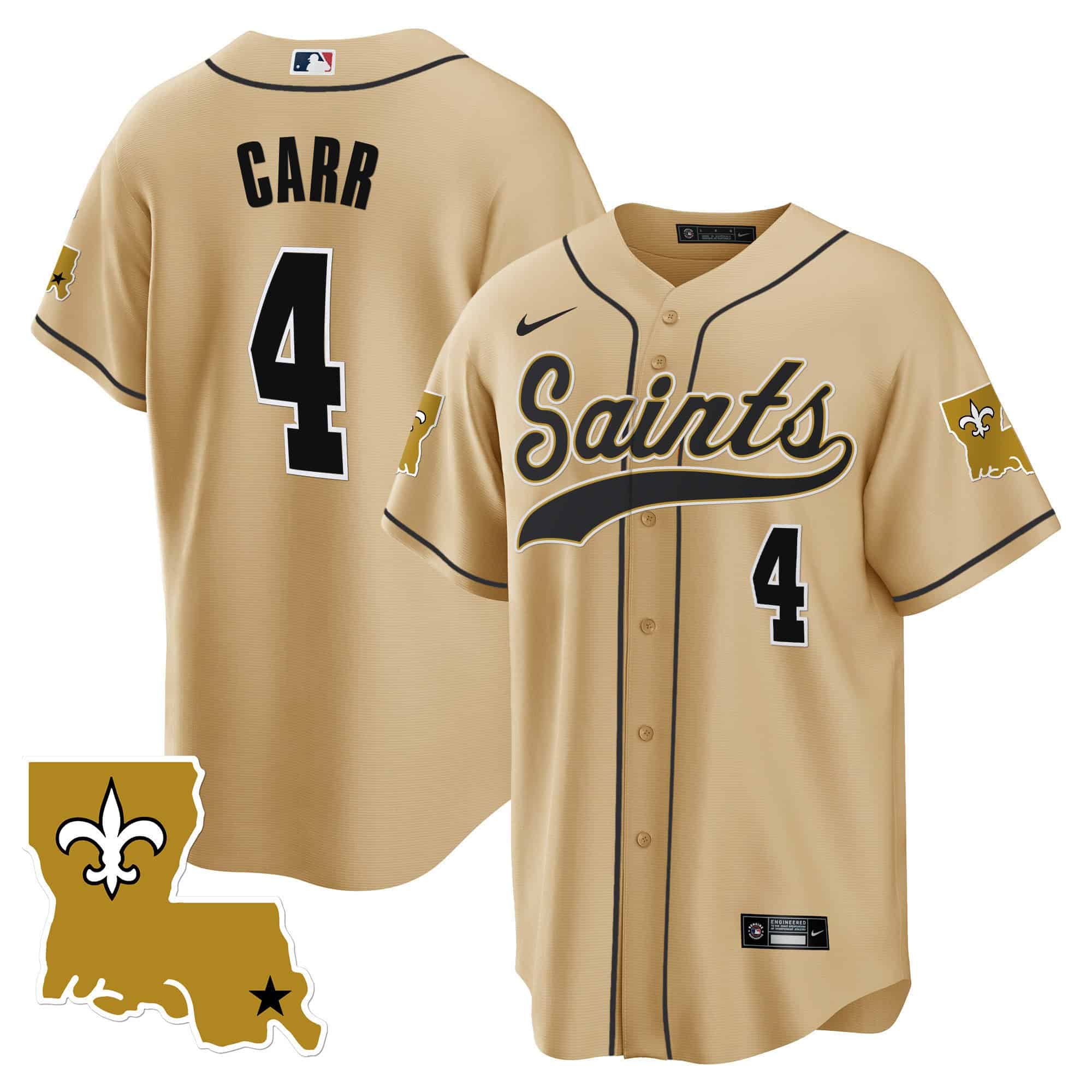 Men’s Saints 1987 Legacy Cool Base Jersey – All Stitched – Gold – Derek Carr