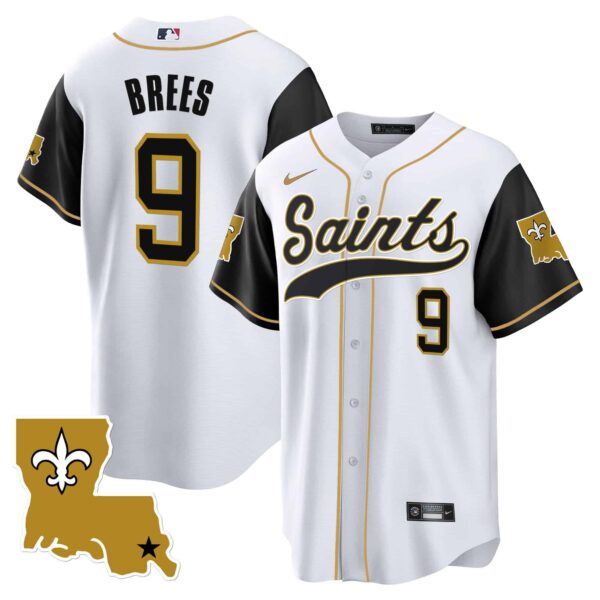 Men’s Saints 1987 Legacy Cool Base Jersey – All Stitched – Black Sleeves – Drew Brees