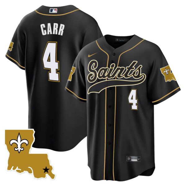 Men’s Saints 1987 Legacy Cool Base Jersey – All Stitched – Black – Derek Carr