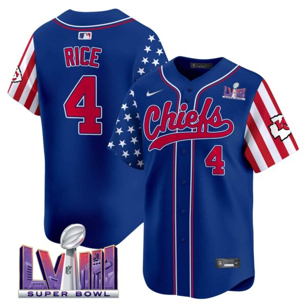 Men’s Chiefs 2024 Independence Day Vapor Premier Limited Jersey – All Stitched – Royal – Rashee Rice