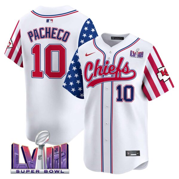 Men’s Chiefs 2024 Independence Day Vapor Premier Limited Jersey – All Stitched – White – Isiah Pacheco