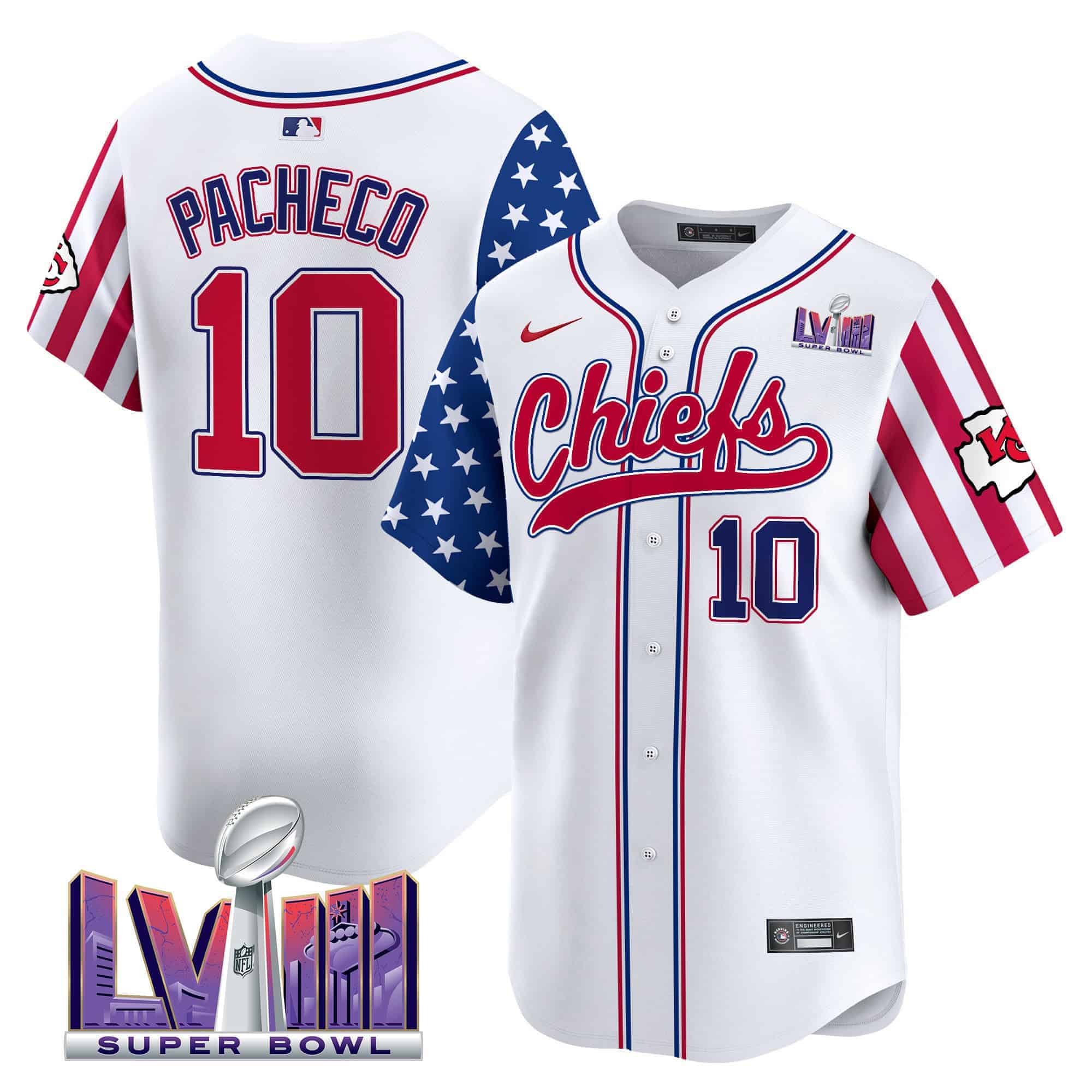 Men’s Chiefs 2024 Independence Day Vapor Premier Limited Jersey – All Stitched – White – Isiah Pacheco