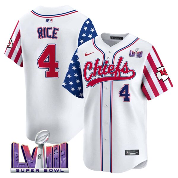 Men’s Chiefs 2024 Independence Day Vapor Premier Limited Jersey – All Stitched – White – Rashee Rice