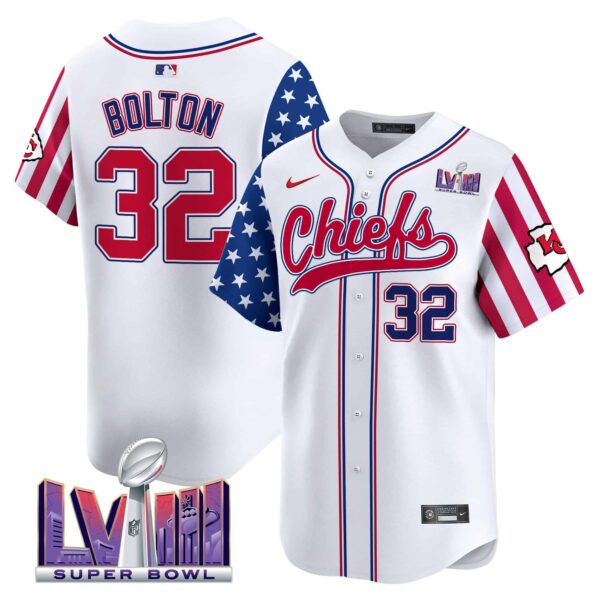 Men’s Chiefs 2024 Independence Day Vapor Premier Limited Jersey – All Stitched – White – Nick Bolton