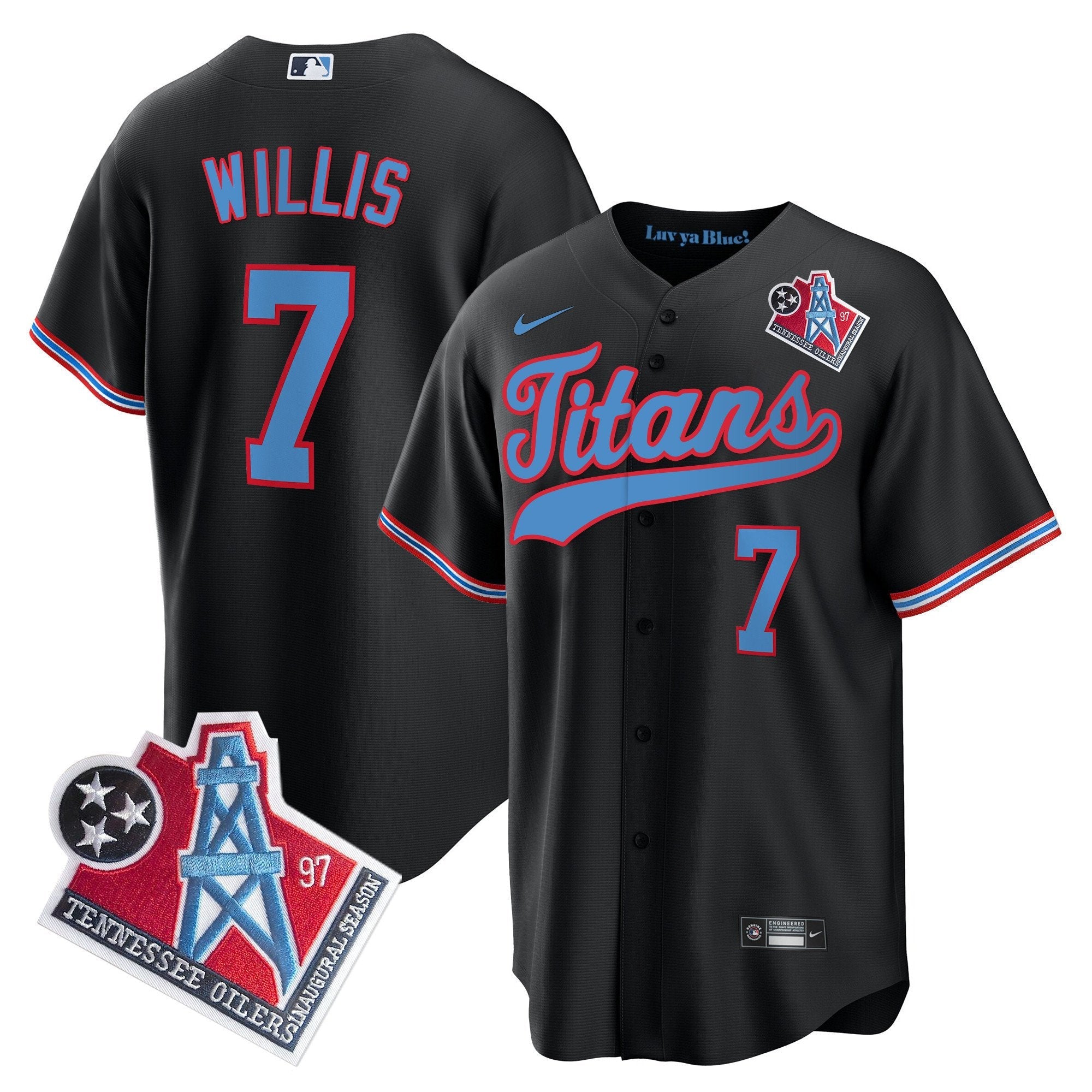 Titans 1997 Throwback Limited Cool Base Jersey – All Stitched – Black – Malik Willis Jersey
