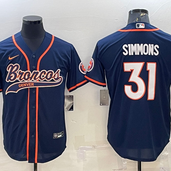 Men’s Denver Broncos #31 Justin Simmons Navy Blue Stitched Cool Base Nike Baseball Jersey