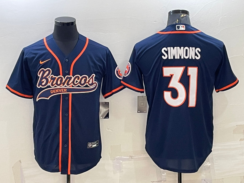 Men’s Denver Broncos #31 Justin Simmons Navy Blue Stitched Cool Base Nike Baseball Jersey