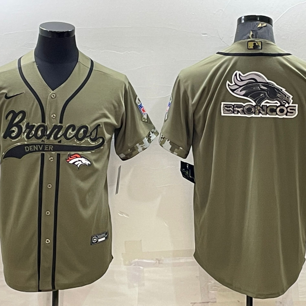 Men’s Denver Broncos Olive Salute to Service Team Big Logo Cool Base Stitched Baseball Jersey