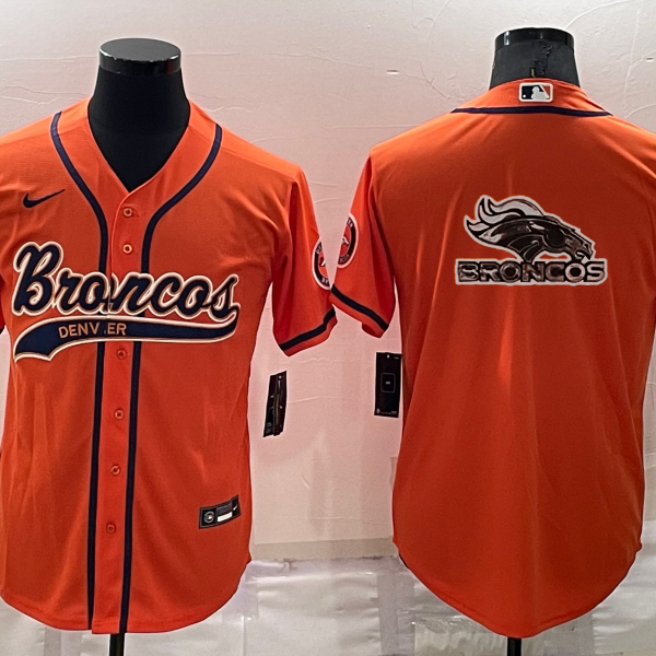 Men’s Denver Broncos Orange Team Big Logo With Patch Cool Base Stitched Baseball Jersey