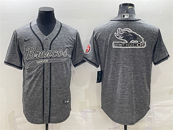 Men’s Denver Broncos Gray Team Big Logo With Patch Cool Base Stitched Baseball Jersey
