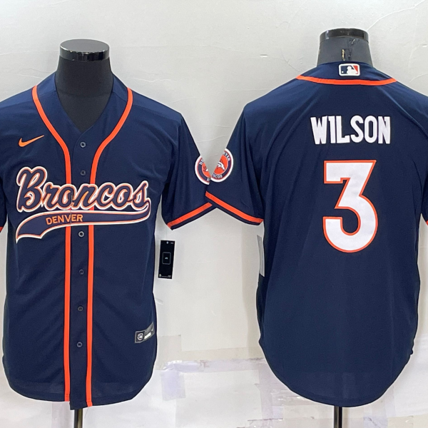 Men’s Denver Broncos #3 Russell Wilson Nvay Blue Stitched Cool Base Nike Baseball Jersey