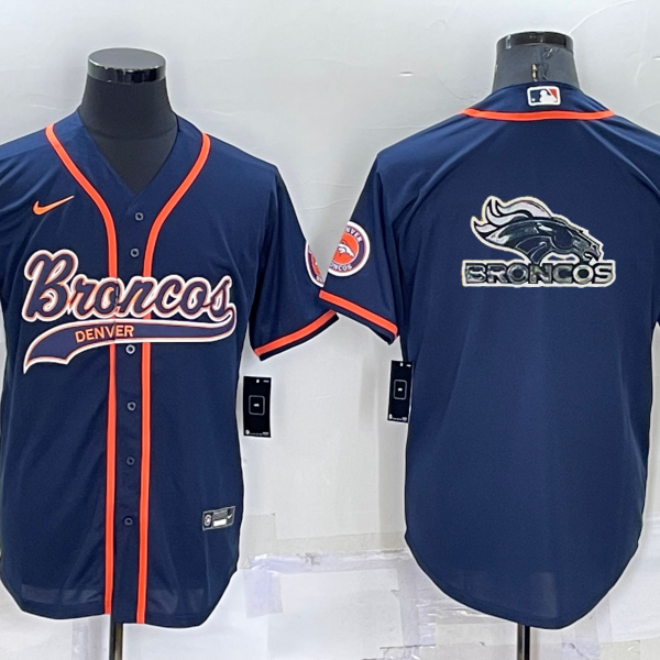 Men’s Denver Broncos Navy Team Big Logo With Patch Cool Base Stitched Baseball Jersey