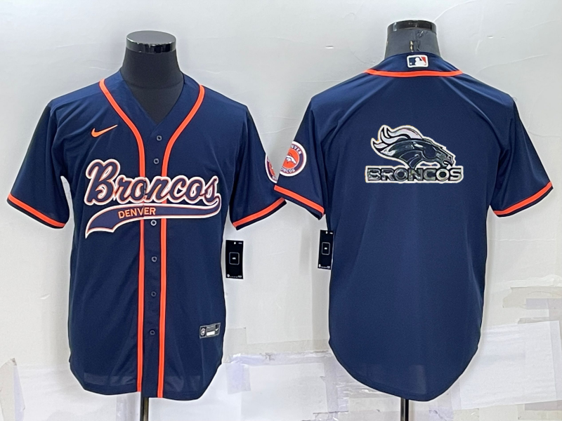 Men’s Denver Broncos Navy Team Big Logo With Patch Cool Base Stitched Baseball Jersey