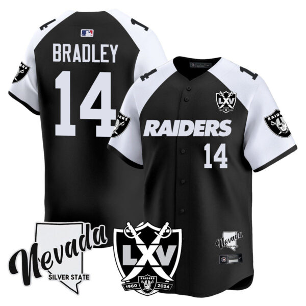 Raiders 2024 Baseball Limited Jersey – 65th Anniversary – All Stitched – Carter Bradley – 14 – Black Alternate Jersey