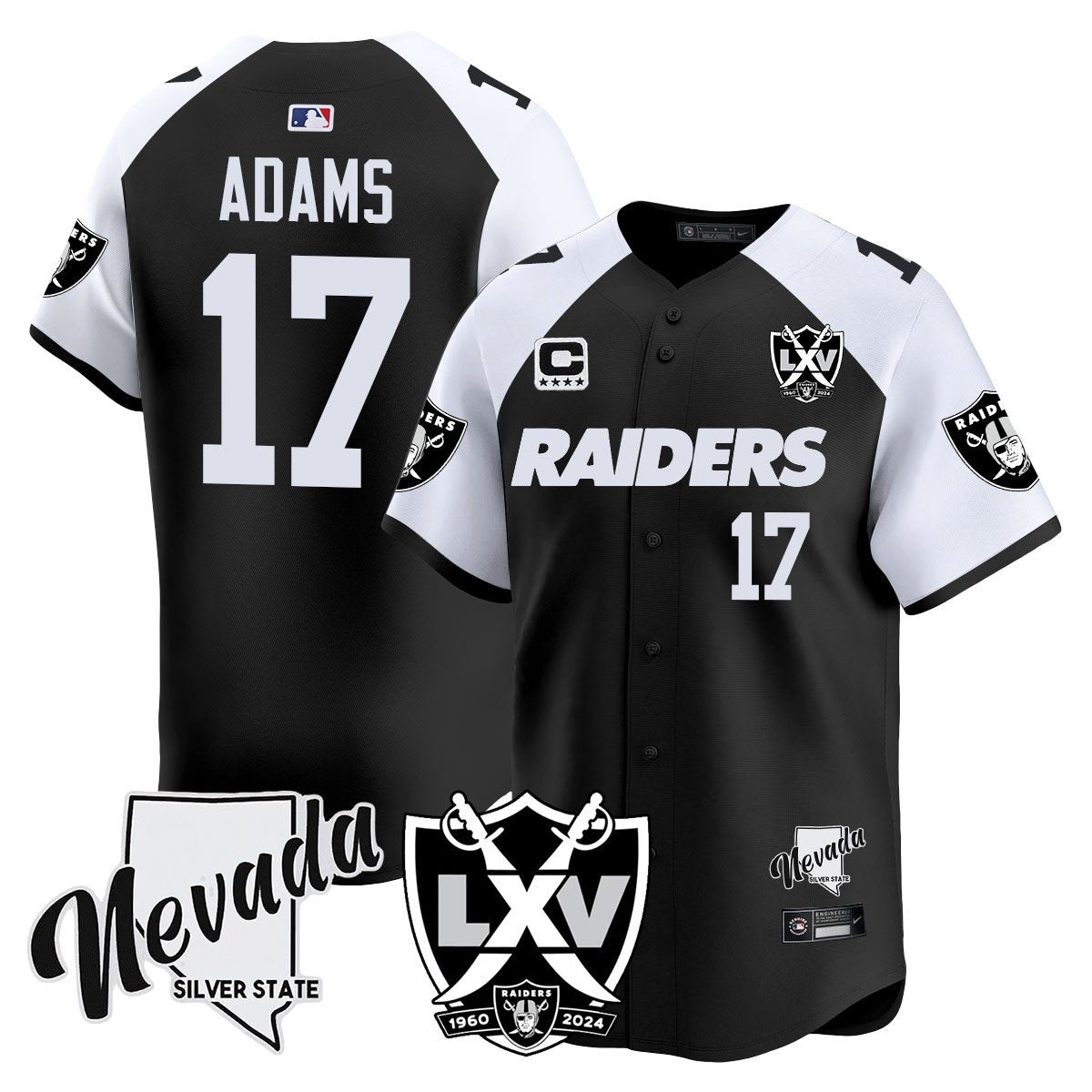 Raiders 2024 Baseball Limited Jersey – 65th Anniversary – All Stitched – Davante Adams – 17 – Black Alternate Jersey