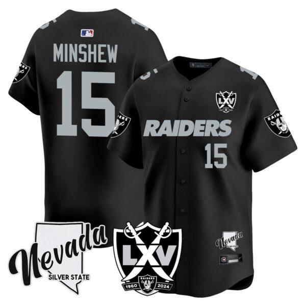 Raiders 2024 Baseball Limited Jersey – 65th Anniversary – All Stitched – Gardner Minshew – 15 – Black Jersey