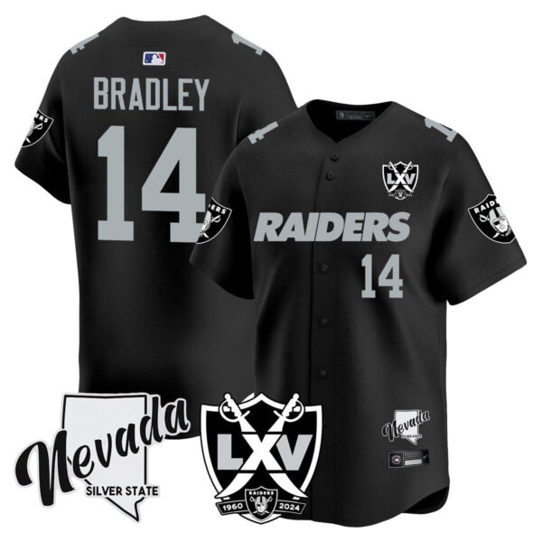 Raiders 2024 Baseball Limited Jersey – 65th Anniversary – All Stitched – Carter Bradley – 14 – Black Jersey