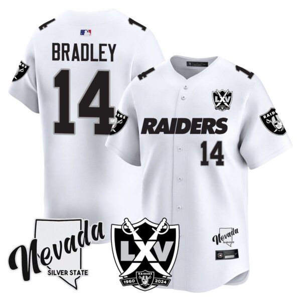 Raiders 2024 Baseball Limited Jersey – 65th Anniversary – All Stitched – Carter Bradley – 14 – White Limited Jersey