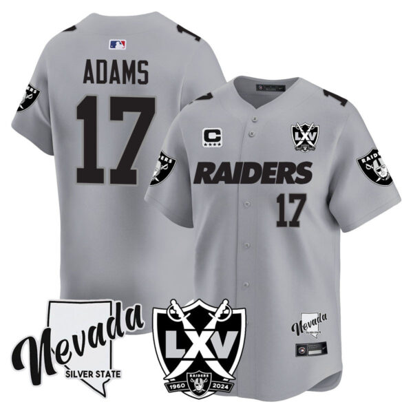 Raiders 2024 Baseball Limited Jersey – 65th Anniversary – All Stitched – Davante Adams – 17 – Silver Jersey