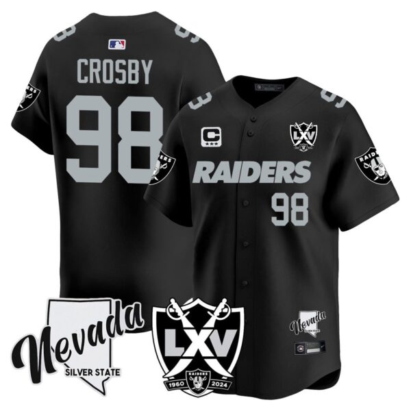 Raiders 2024 Baseball Limited Jersey – 65th Anniversary – All Stitched – Maxx Crosby – 98 – Black Jersey