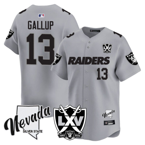 Raiders 2024 Baseball Limited Jersey – 65th Anniversary – All Stitched – Michael Gallup – 13 – Silver Jersey