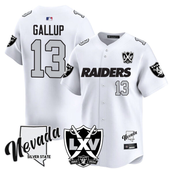 Raiders 2024 Baseball Limited Jersey – 65th Anniversary – All Stitched – Michael Gallup – 13 – White Jersey