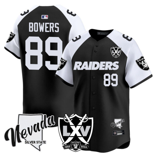 Raiders 2024 Baseball Limited Jersey – 65th Anniversary – All Stitched – Brock Bowers – 89 – Black Alternate Jersey
