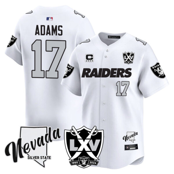 Raiders 2024 Baseball Limited Jersey – 65th Anniversary – All Stitched – Davante Adams – 17 – White Jersey