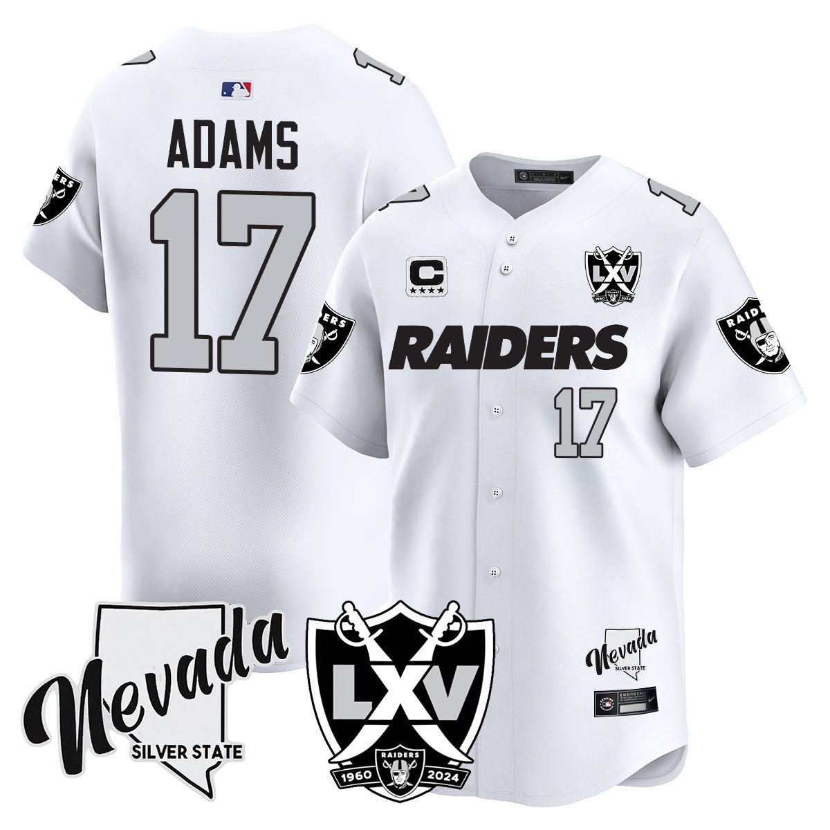 Raiders 2024 Baseball Limited Jersey – 65th Anniversary – All Stitched – Davante Adams – 17 – White Jersey