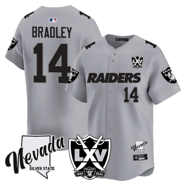 Raiders 2024 Baseball Limited Jersey – 65th Anniversary – All Stitched – Carter Bradley – 14 – Silver Jersey