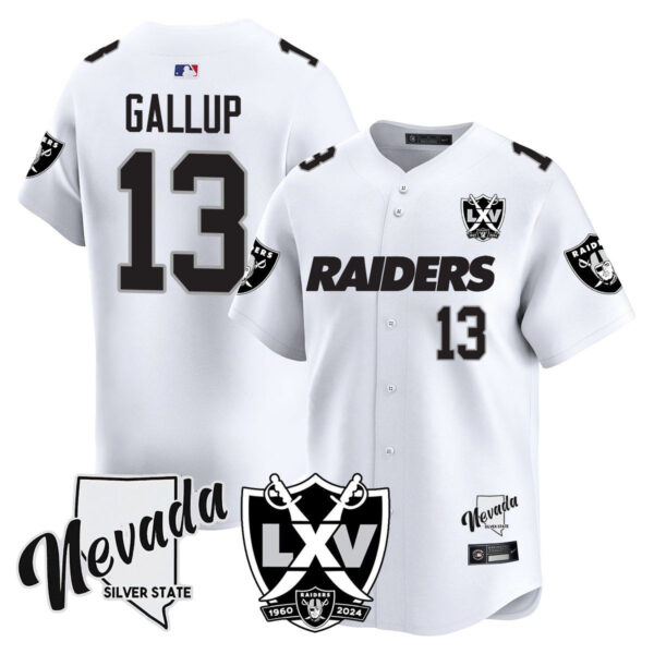 Raiders 2024 Baseball Limited Jersey – 65th Anniversary – All Stitched – Michael Gallup – 13 – White Limited Jersey
