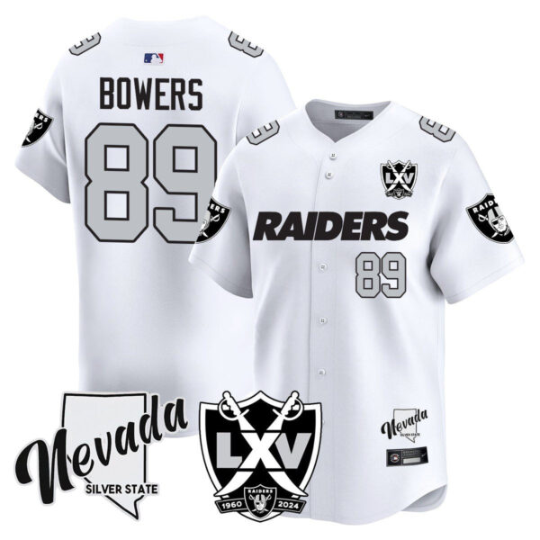 Raiders 2024 Baseball Limited Jersey – 65th Anniversary – All Stitched – Brock Bowers – 89 – White Jersey