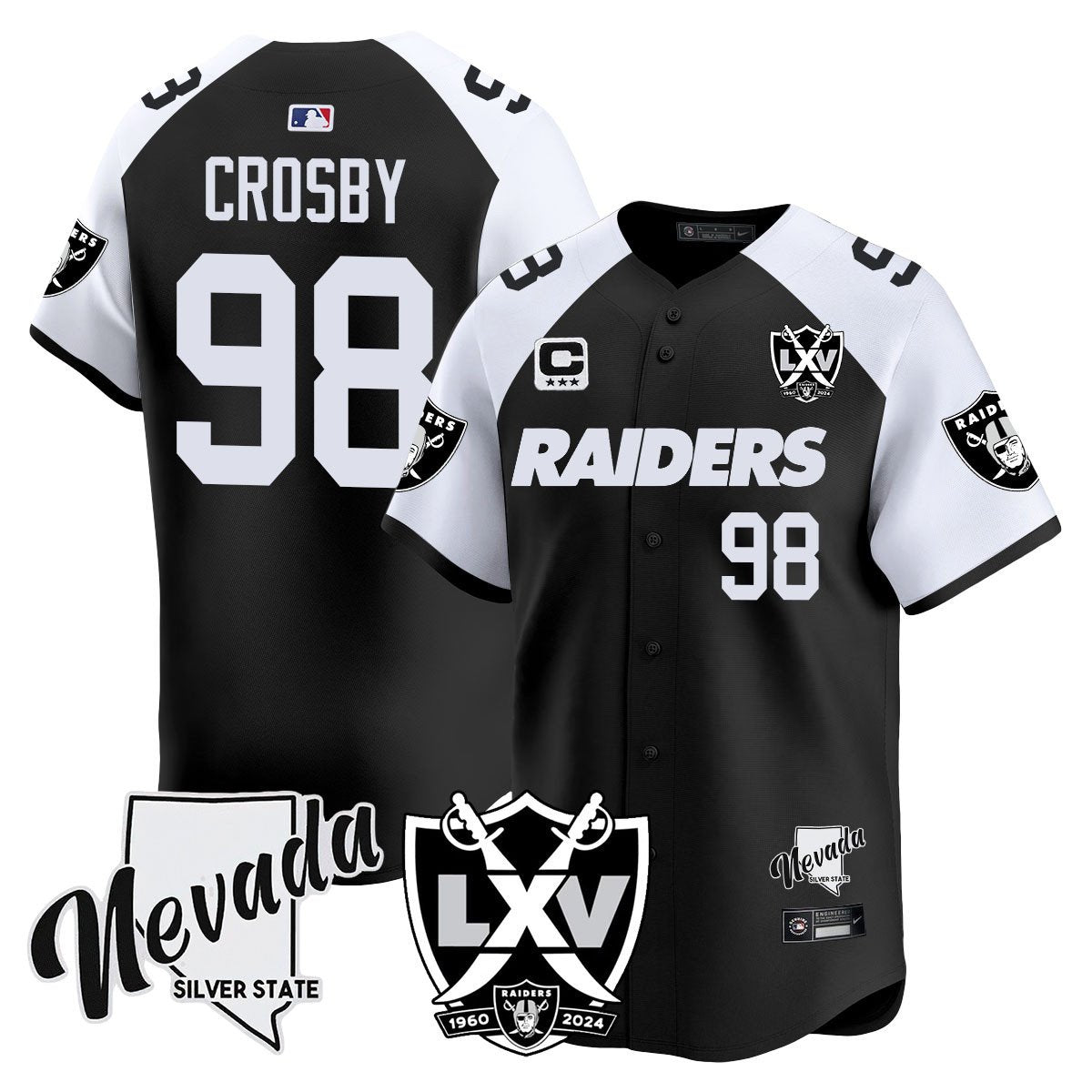 Raiders 2024 Baseball Limited Jersey – 65th Anniversary – All Stitched – Maxx Crosby – 98 – Black Alternate Jersey