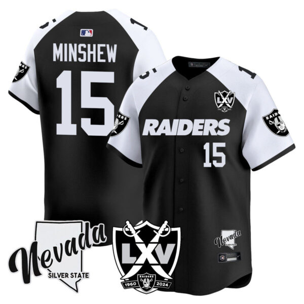 Raiders 2024 Baseball Limited Jersey – 65th Anniversary – All Stitched – Gardner Minshew – 15 – Black Alternate Jersey