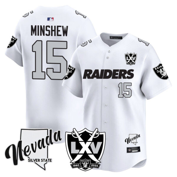 Raiders 2024 Baseball Limited Jersey – 65th Anniversary – All Stitched – Gardner Minshew – 15 – White Jersey