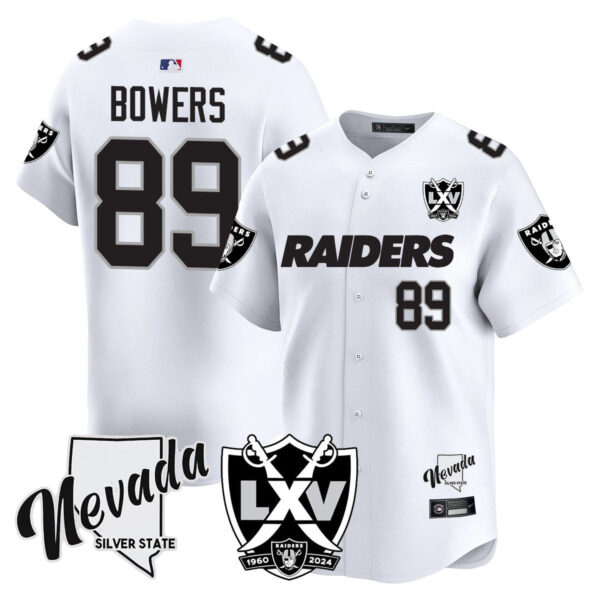 Raiders 2024 Baseball Limited Jersey – 65th Anniversary – All Stitched – Brock Bowers – 89 – White Limited Jersey