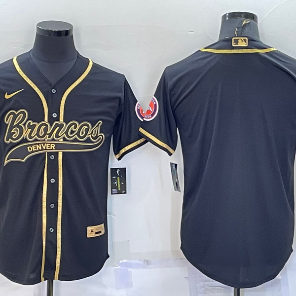 Men’s Denver Broncos Blank Black Gold With Patch Cool Base Stitched Baseball Jersey