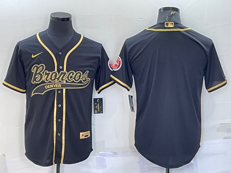 Men’s Denver Broncos Blank Black Gold With Patch Cool Base Stitched Baseball Jersey