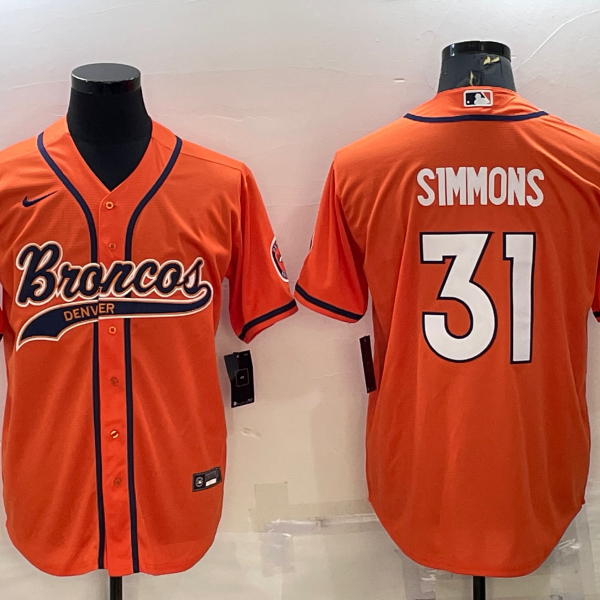Men’s Denver Broncos #31 Justin Simmons Orange Stitched Cool Base Nike Baseball Jersey